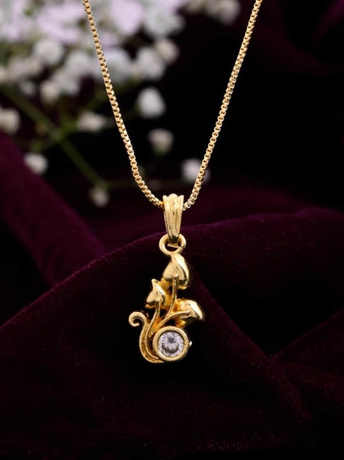 VOJ Gold Plated Plant Shaped AD Studded Pendant With Chain-picture-23