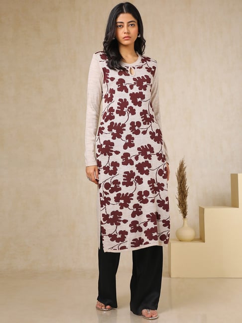 soch white acrylic regular fit woven design kurta
