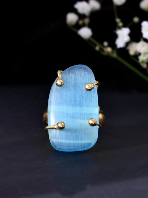 VOJ Gold Plated Light Blue Stone Studded Ring