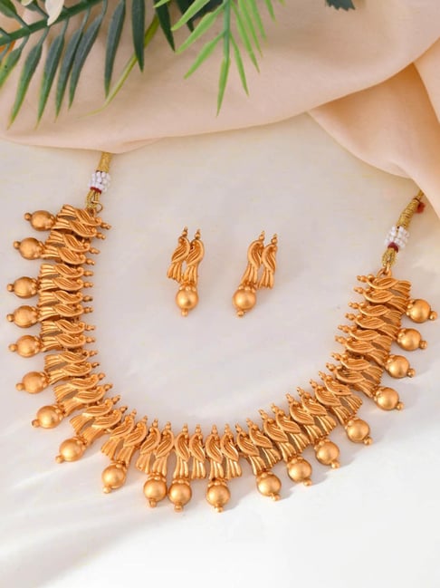 VOJ Gold Plated Designer Necklace With Earrings Set