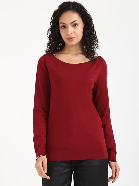 Tommy Hilfiger Maroon Cotton Regular Fit Sweater-image-29