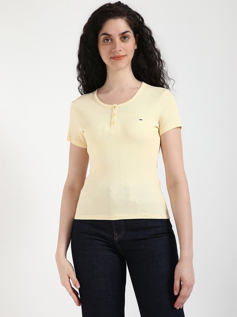 Price History of Tommy Hilfiger Yellow Cotton Slim Fit Henley T