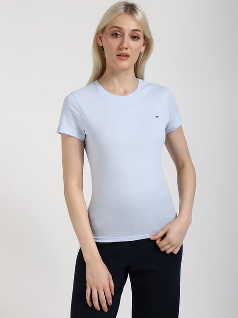 Tommy Hilfiger Sweet Blue Cotton Slim Fit T-Shirt