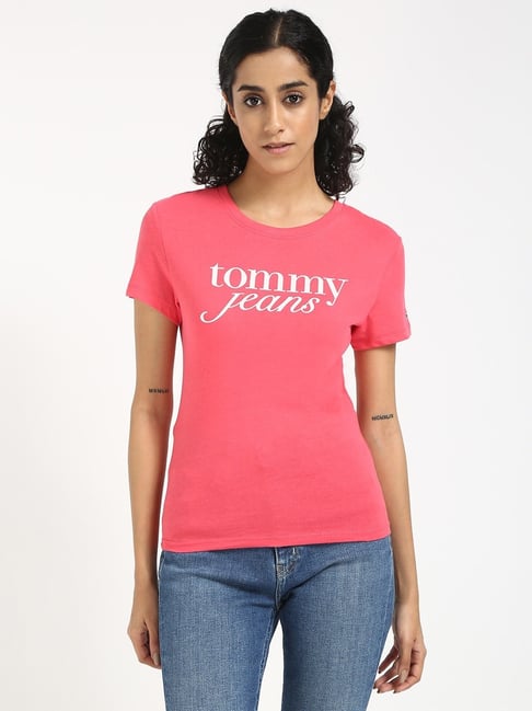Tommy Hilfiger Pink Cotton Slim Fit Printed T-Shirt-picture-26