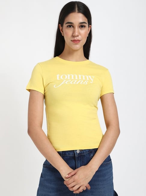 Tommy Hilfiger Yellow Cotton Slim Fit Printed T-Shirt