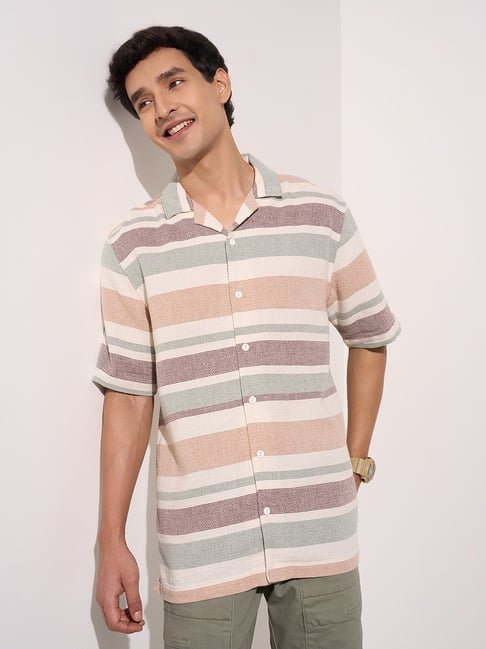 People By Pantaloons Multicolored Slim Fit Striped Shirt-picture-26