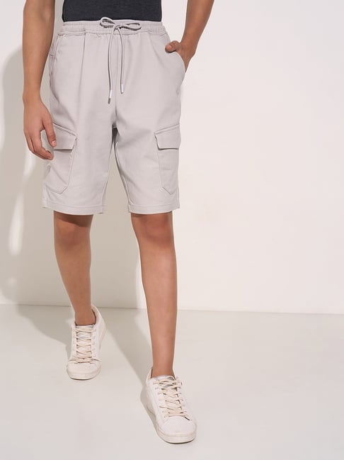 Alt By Pantaloons Grey Cotton Slim Fit Cargo Shorts