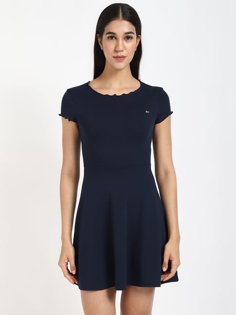 Tommy Hilfiger Navy Cotton Flare Fit Dress