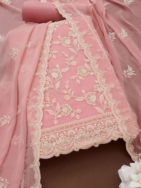 pink colour dress material Lavangi Lucknow Chikankari Baby Pink Georgette Suit Material