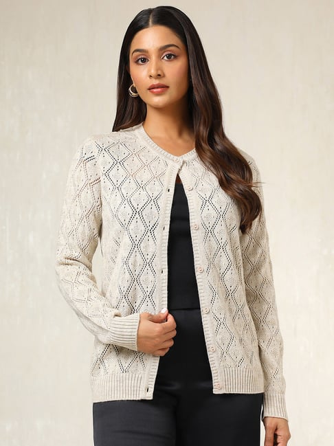 Soch White Acrylic Regular Fit Crochet Shrug