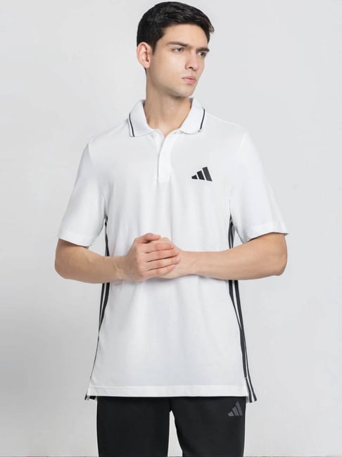 Adidas White M 3S PQ PS Polo T-Shirt-picture-20
