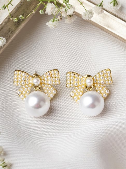 Joker & WItch Gold and White Drop Bougie Bow Drop Earring-picture-10
