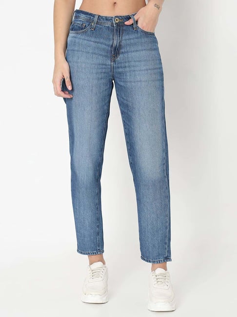 Spykar Mid Blue Solid Distressed Jeans-picture-17