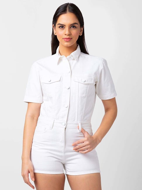Spykar White Solid Jumpsuits