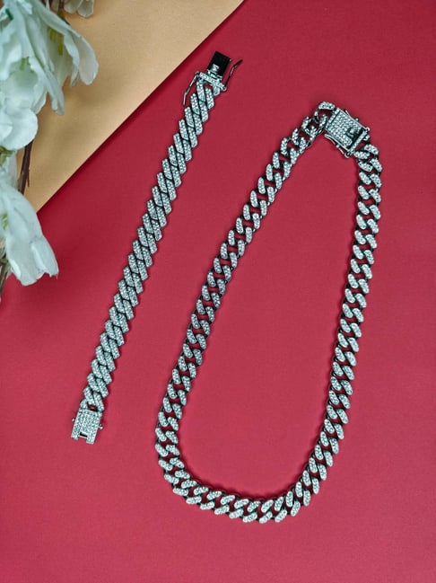 Buy NVR Men American Diamond Choker Chain with Link Bracelet