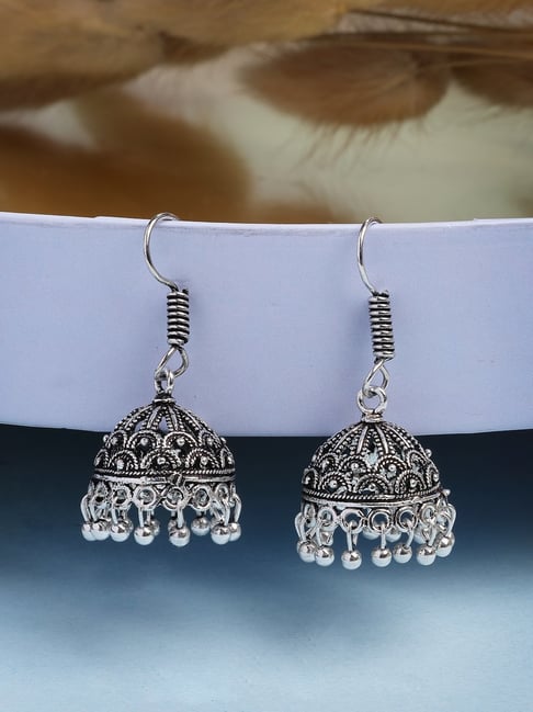 NVR Silver Oxidized Jhumki Earrings-picture-14