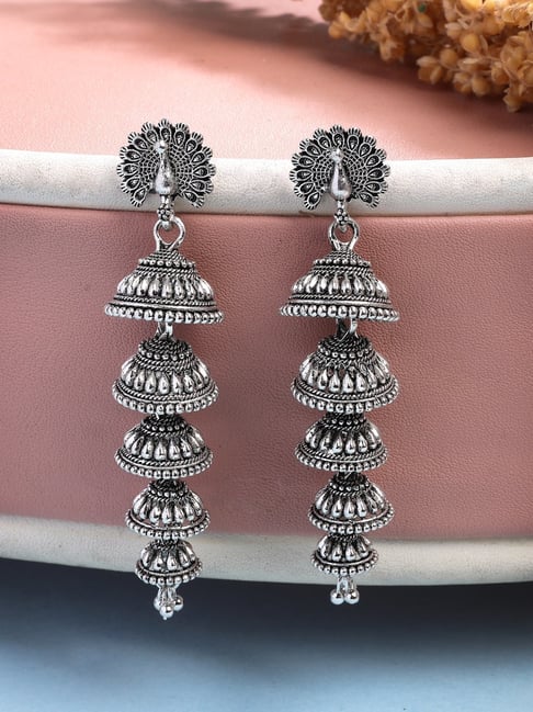 NVR Silver Oxidized Jhumki Earrings