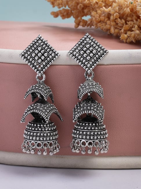 NVR Silver Oxidized Jhumki Earrings-picture-11