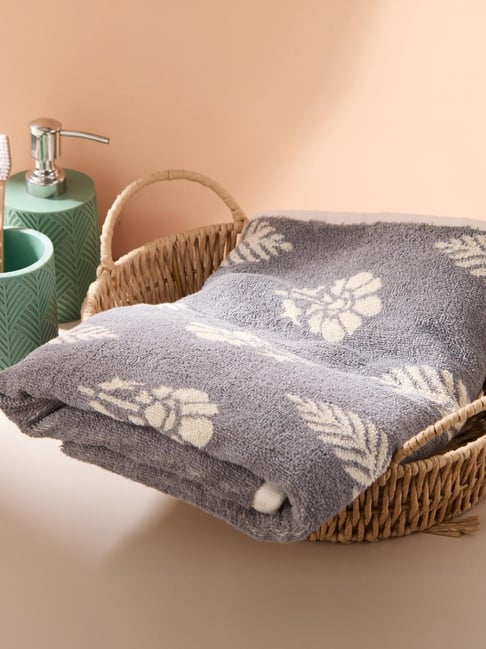 Fabindia Grey Cotton Woven Siena Buti Towel-picture-36