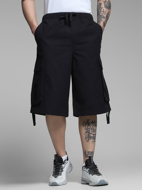 Jack Jones Black Cotton Loose Fit Cargo Shorts