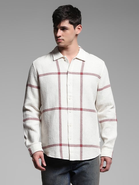 Jack & Jones White Cotton Regular Fit Checks Shirt