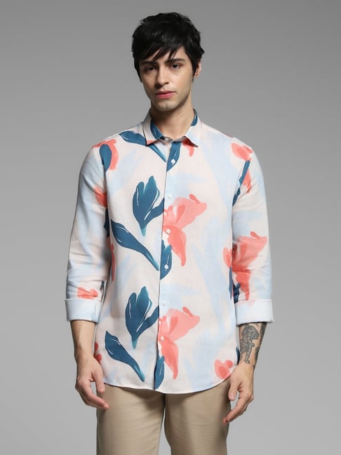 Jack & Jones White Slim Fit Floral Print Shirt-picture-27