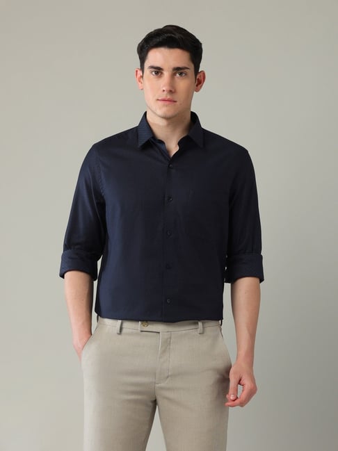 Arrow Blue Cotton Regular Fit Self Pattern Shirt-picture-17