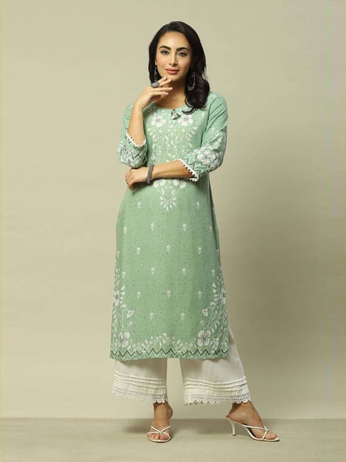 Rangriti Green Straight Fit Printed Kurta-picture-48