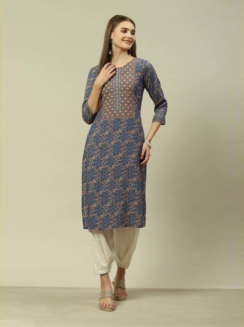 Rangriti Grey Straight Fit Printed Kurta-picture-37