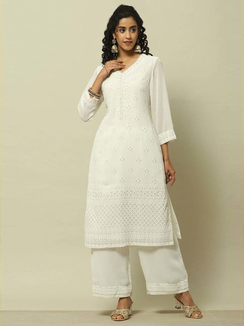 Rangriti White Regular Fit Embroidered Kurta-picture-37