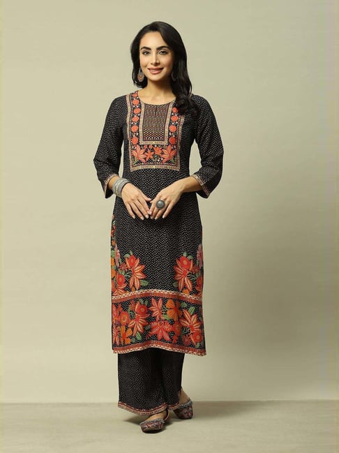 Rangriti Black Straight Fit Printed Kurta-picture-16