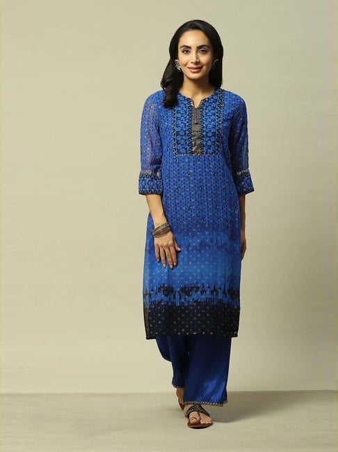Rangriti Blue Straight Fit Printed Kurta-picture-45