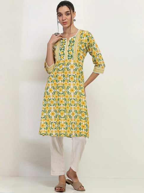 Rangriti Yellow Floral Kurtas-picture-36