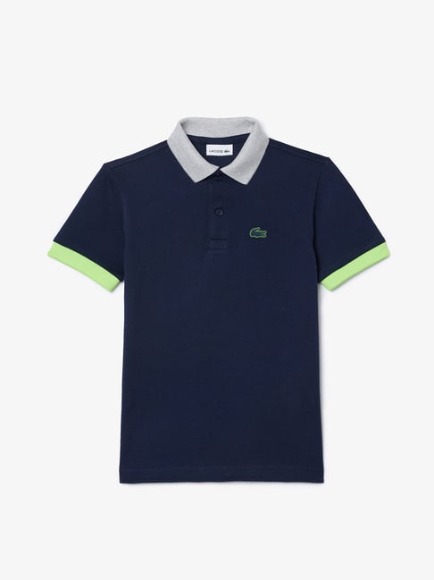 LACOSTE Kids Blue Colourblock Cotton Pique Polo T-Shirt