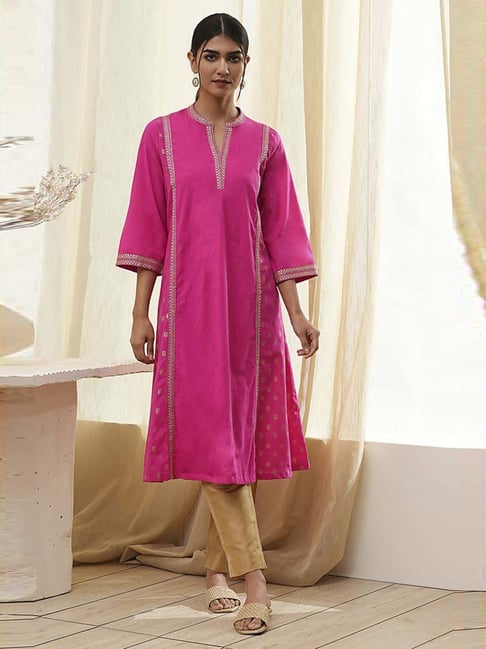 BIBA Fuchsia Solid Kurtas-picture-34