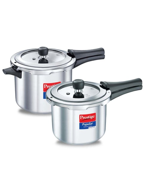 Prestige Popular Svachh Stainless Steel Combi Pack 5 L, 3 L Outer Lid Pressure Cooker Silver