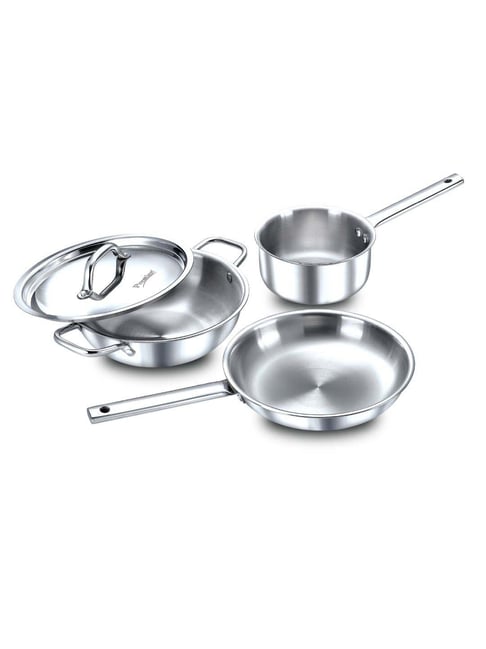 Prestige Tri Ply Cookware BYK 3 Set-Fry Pan-24Cm/1.7L, Sauce Pan-16Cm/1.5L, Kadai-24Cm/2.7L Silver