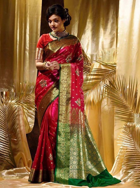 Anjaneya Sarees Red Woven Design Saree with Unstitched Blouse-picture-29