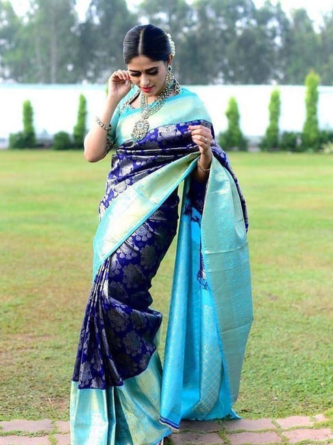 Anjaneya Sarees Navy Woven Design Saree with Unstitched Blouse-picture-33