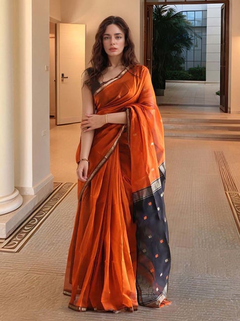 Anjaneya Sarees Orange Woven Design Saree with Unstitched Blouse-picture-28