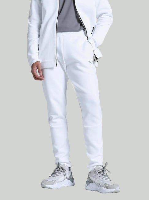 Puma White Cotton Slim Fit Trackpants