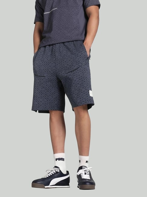 Puma Grey Cotton Regular Fit Printed Sports Shorts