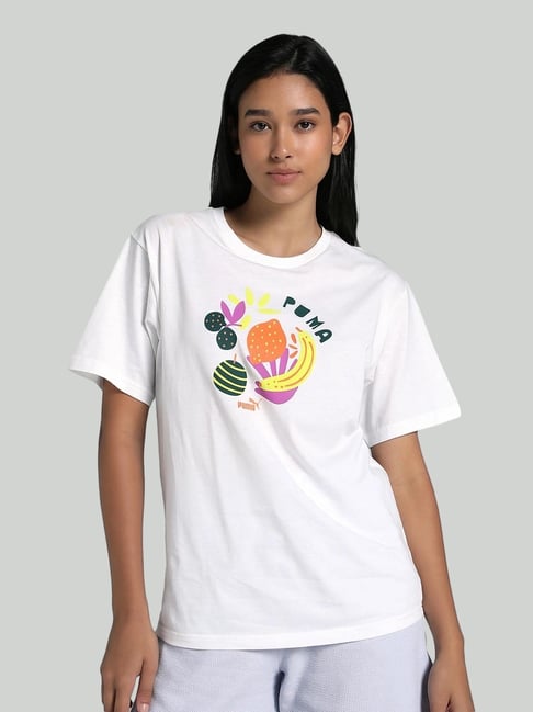 Puma White Cotton Relaxed Fit Logo Printed Top-picture-12