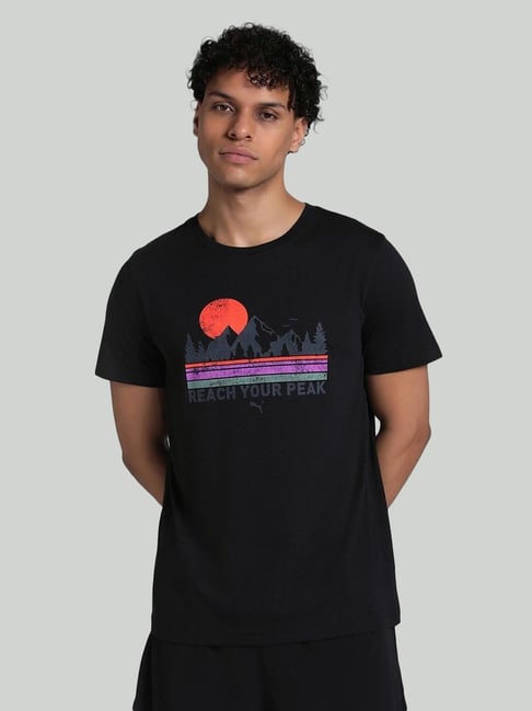 Puma Black Regular Fit Printed Sports T-Shirt
