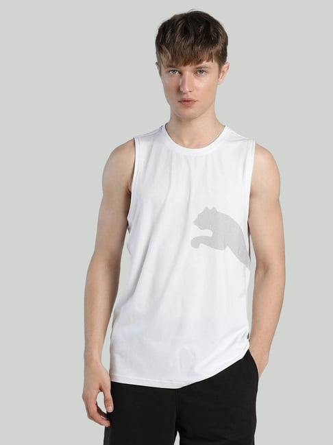 Puma White Regular Fit Logo Printed Tank Tees-picture-14