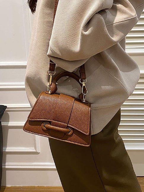 Styli Brown Textured Sling Handbag-picture-15