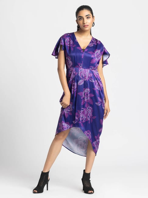 Buy SHAYE Purple V-Neck Floral Print Short Sleeves Dress For Women Online @  Tata CLiQ