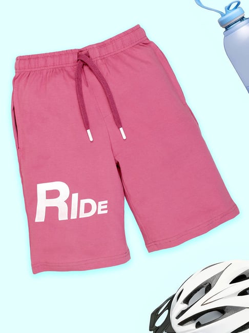 Kiddopanti Kids Boys Dusty Pink Cotton Knee Length Knit Printed Shorts-picture-14