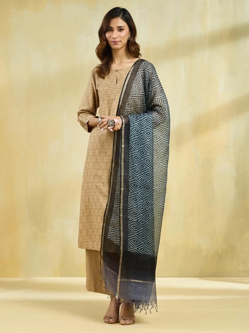 Fabindia Black Silk Blend Hand Block Printed Dupatta-picture-45