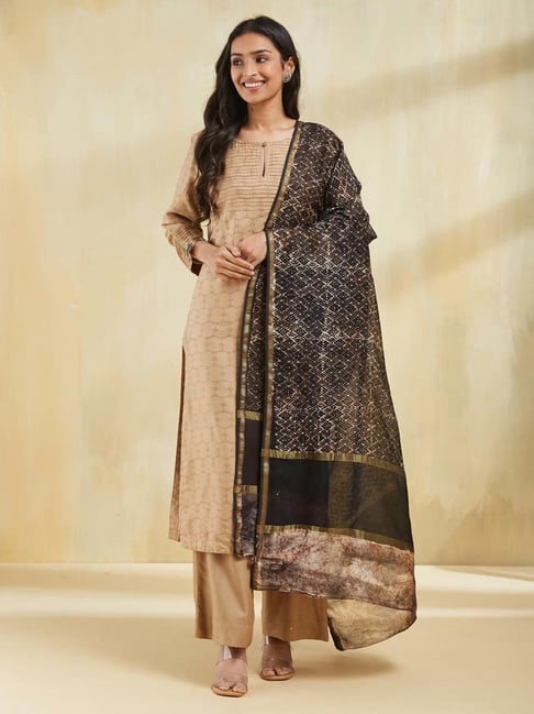 Fabindia Black Cotton Silk Blend Batik Printed Dupatta-picture-44